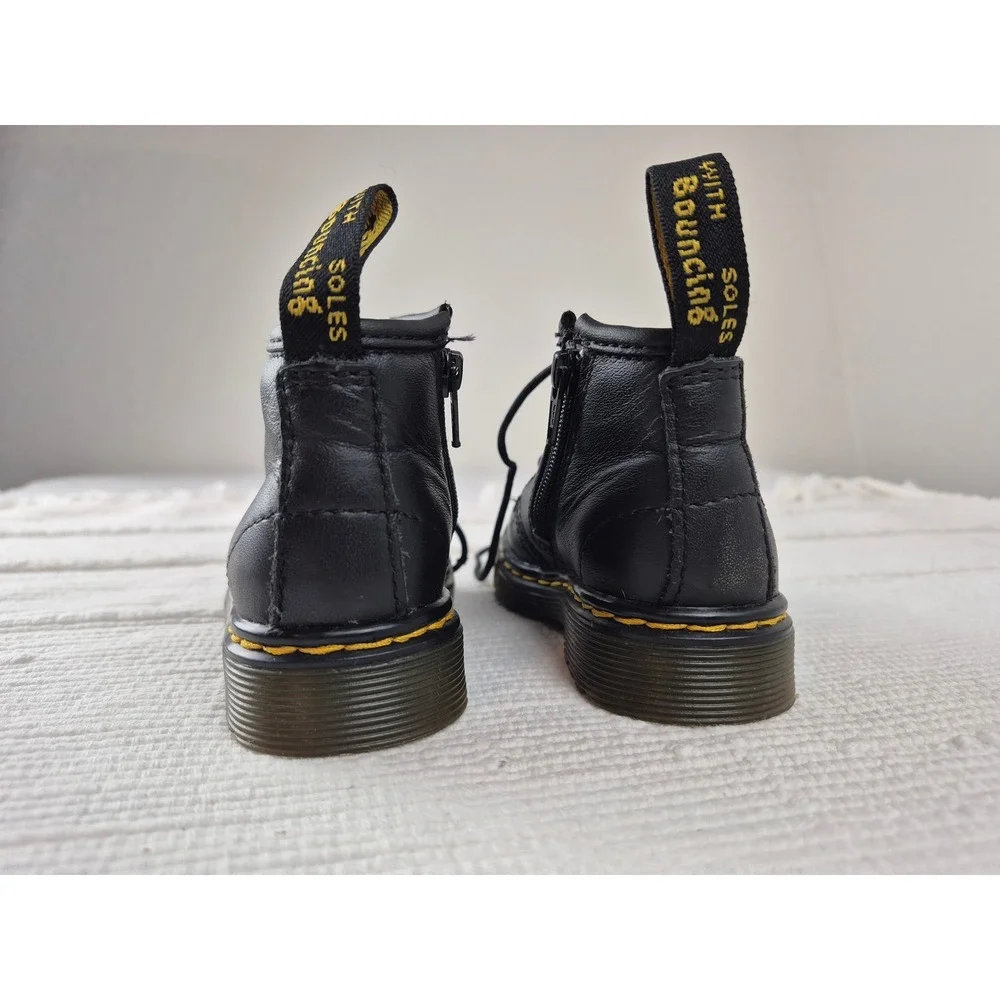Dr Martens 1460 I Kids Boots Black Leather Lace Up Side Zip Size 5 US 4 UK 20 EU